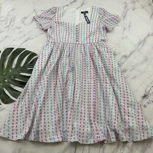Modcloth Fabulous Fit and Flare Shirt Dress Size 16 New White Pink Stripe Retro